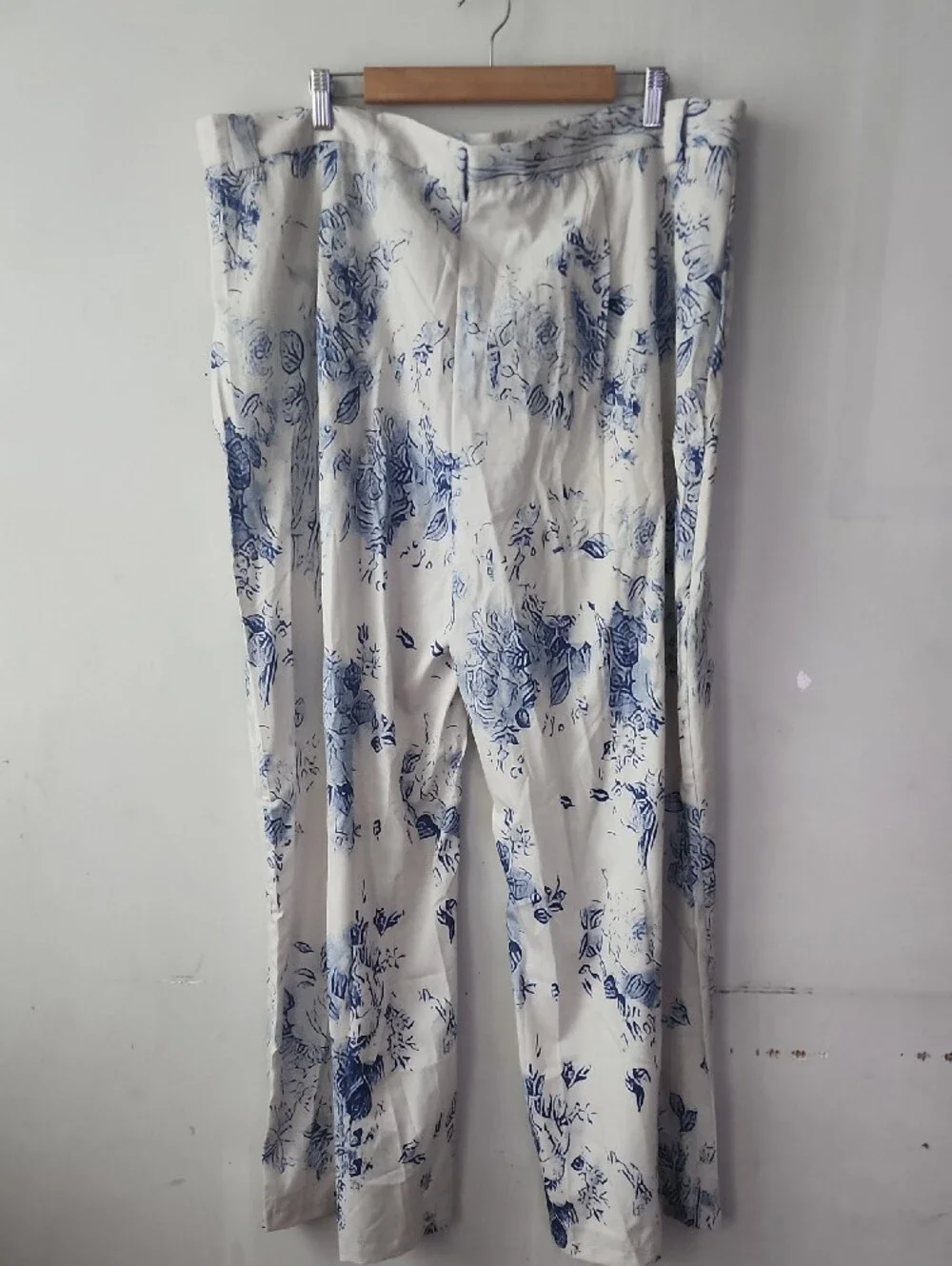 Men's White Floral Dress Pants with Blue Print